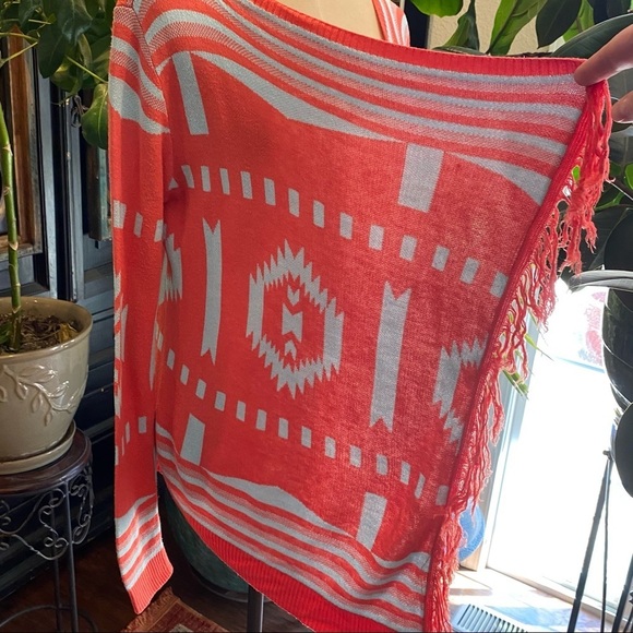 Umgee Tangarine Aztec asymmetric fringe cardigan - Picture 5 of 12